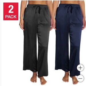 BCBG Maxazria Women’s Satin Lounge Pants, 2 Pack Blue and Black
